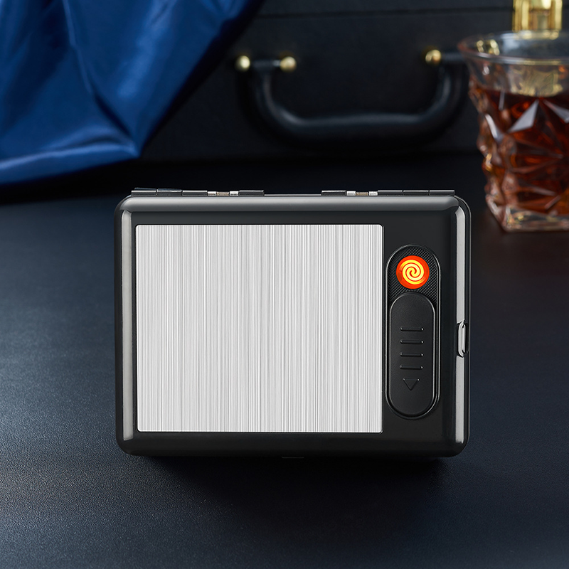 Bật Lửa Điện Kiêm Hộp Đựng Thuốc Kẹp 20Đ Vân Xước - Sạc Điện