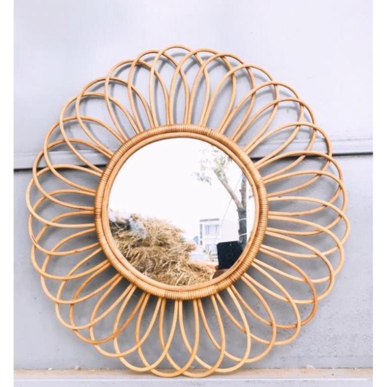 Xưởng mây tre- gương mây hoa cúc - Gương Mây Tre Treo Tường - Rattan Miror - Gương mây decor -Hàng XK