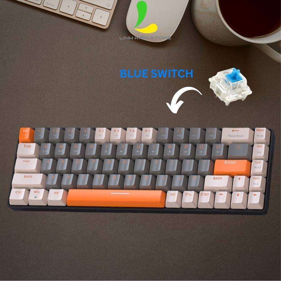 Bàn phím cơ ZIYOULANG K68 cao cấp - Phím cơ gaming 68 phím trục cơ kết nối bluetooth và USB, tuổi thọ 50 triệu lần bấm - Hàng nhập khẩu