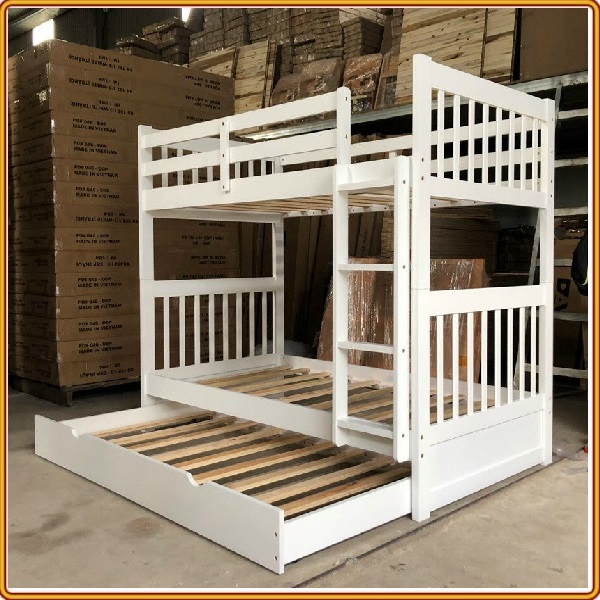 Giường 3 tầng Tundo màu trắng cầu thang treo