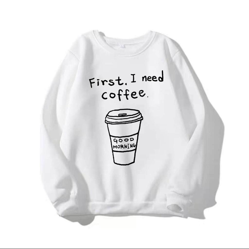 Áo sweater nữ thun nỉ in ly cà phê đơn giãn cá tính năng động phong cách,Áo sweater nỉ unisex form rộng  nam nữ phong cách ulzzang