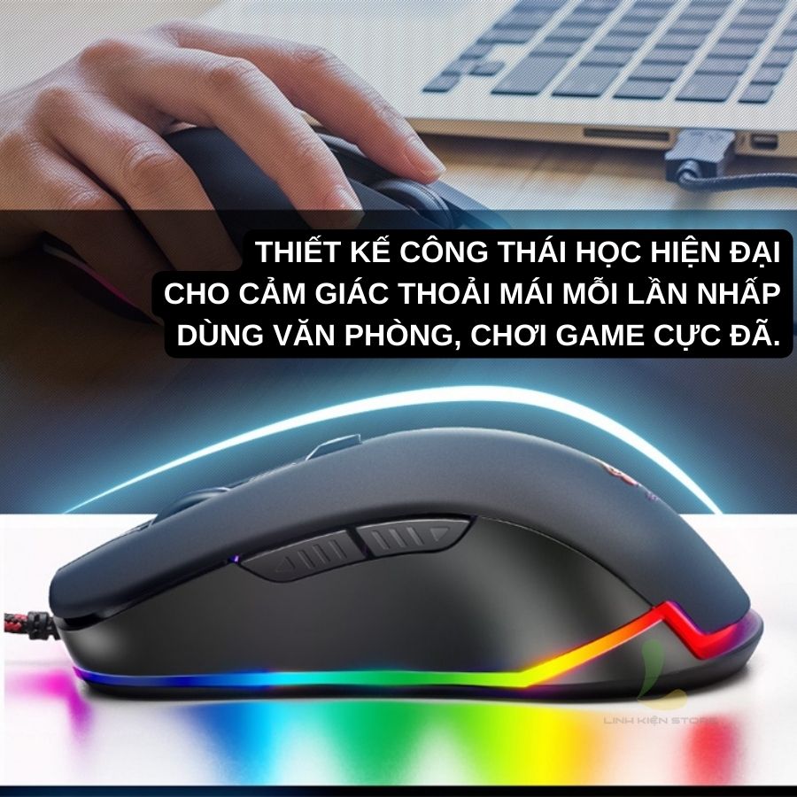 Chuột gaming máy tính Ziyoulang V6 - Chuột chơi game có dây tích hợp đèn Led RGB nhiều chế độ đổi màu khác nhau ấn tượng - Hàng nhập khẩu