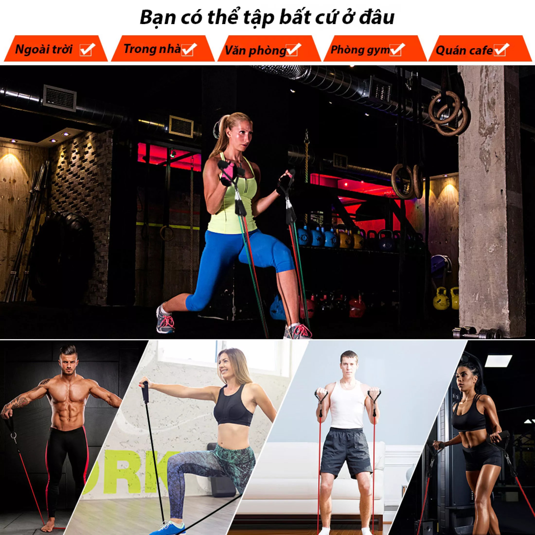 Dây kháng lực tập gym S03, Dây ngũ sắc tập gym đa năng tại nhà chất liệu cao su siêu bền Chính Hãng Eros Store