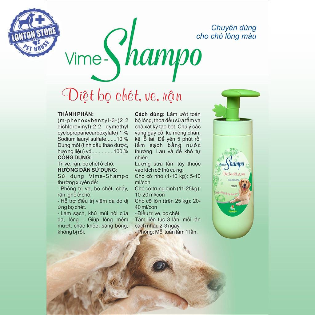 Sữa Tắm Vime Shampoo-Phòng Ve Chó, bọ Chét Cho Chó Mèo lông màu, 300ml - Lonton Store & Vemedim
