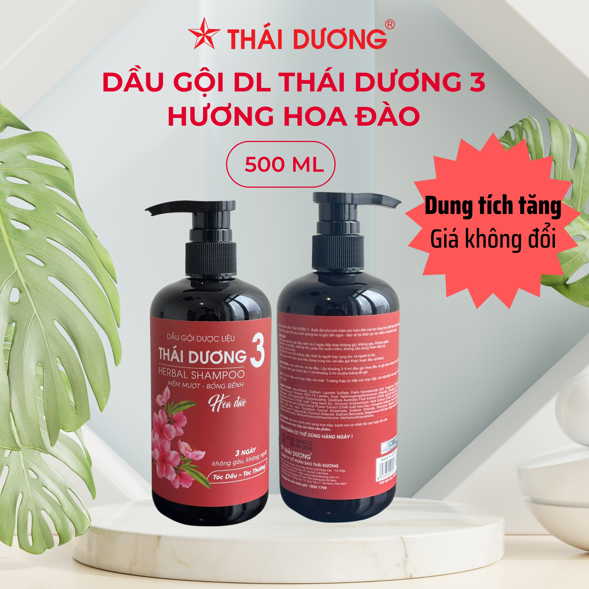 Dầu gội dược liệu Thái Dương 3 ( Hoa Đào) 500ml