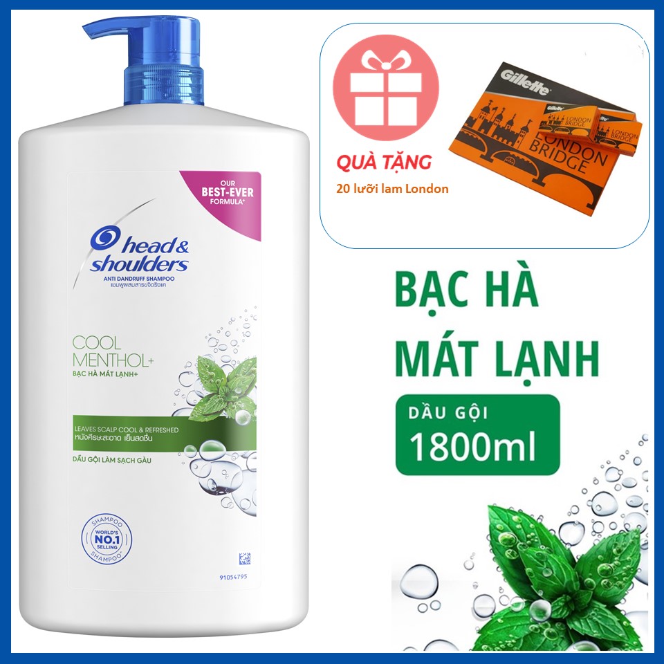 Dầu gội siêu to Head&Shoulders Bạc hà 1800ml tặng kèm 20 hộp lam London