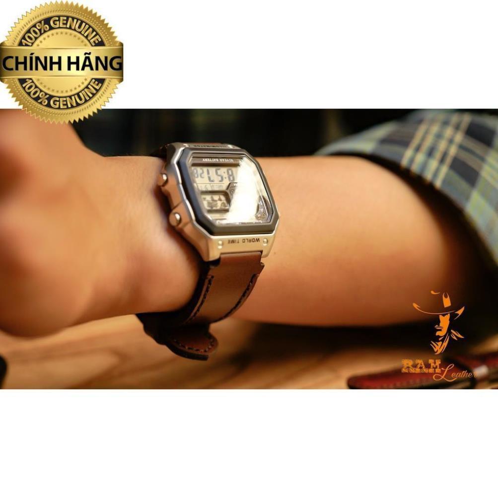 Dây đồng hồ da bò cho Casio AE1200 WHD và Seiko 5 37mm - Da bò nâu đỏ cực chất .