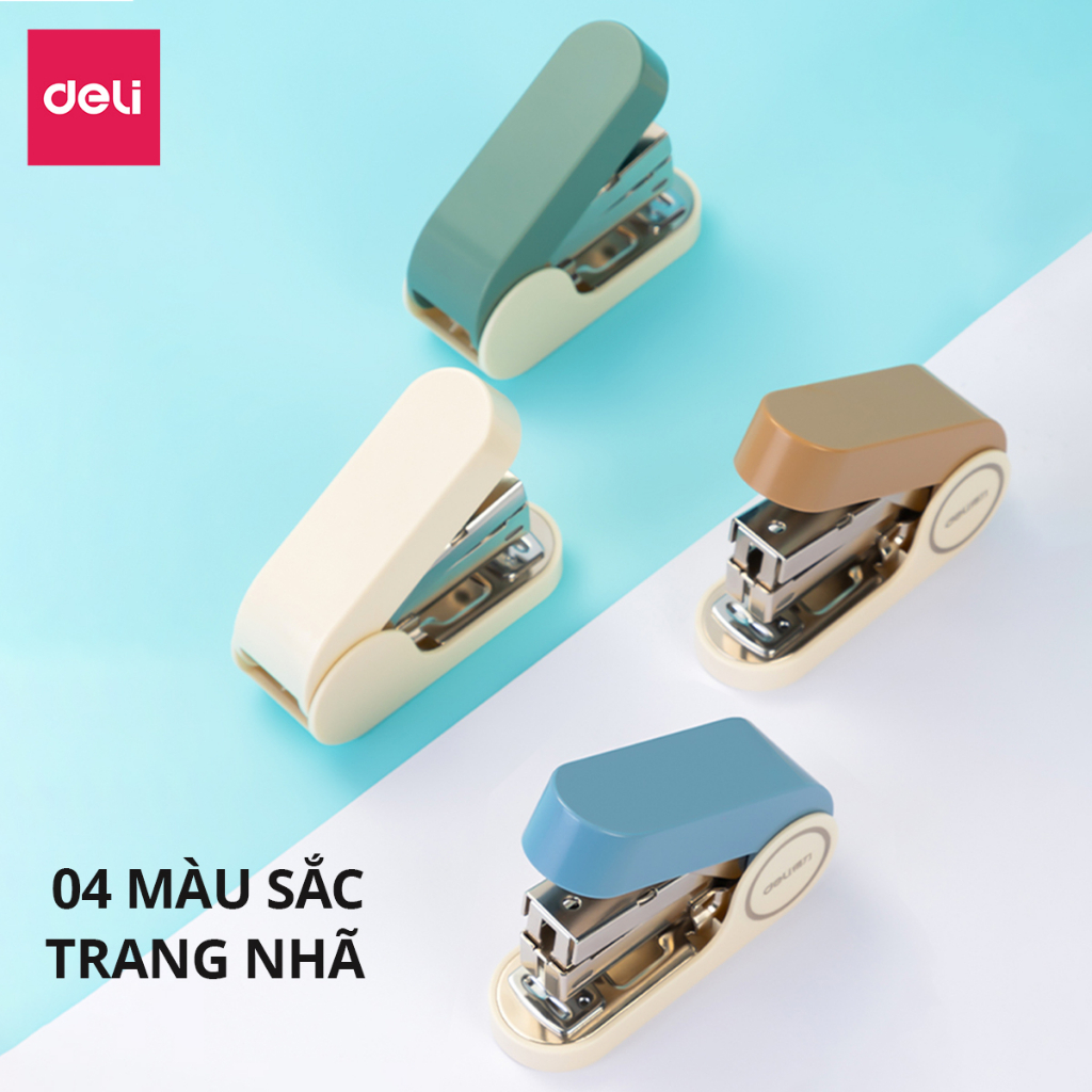 Dập ghim trợ lực mini Deli,  giảm 70% lực, không tốn sức, nhỏ gọn, kim bấm số 12 tiện lợi