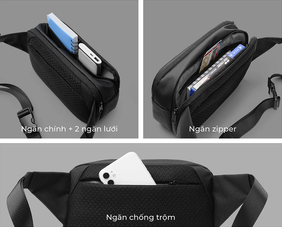 Túi Đeo Chéo KINGBAG BAMBOO vải trượt nước, nhiều ngăn tiện dụng - Hàng Chính Hãng