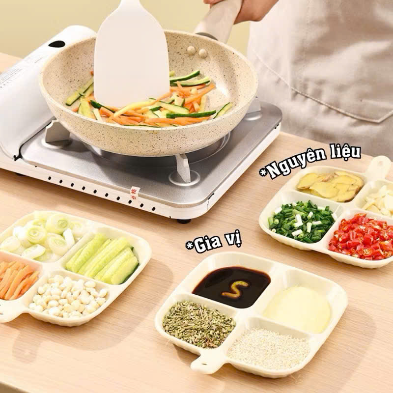 Khay Đựng Gia Vị 4 Ngăn Có Tay Cầm Nhựa Cao Cấp – Giải Pháp Tiện Lợi Cho Bếp - HÀNG CHÍNH HÃNG MINIIN