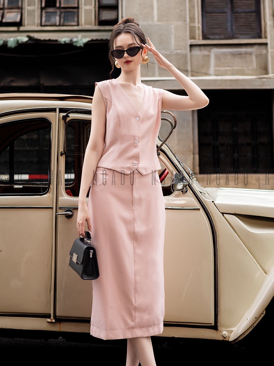 Set áo gile hồng NGADO