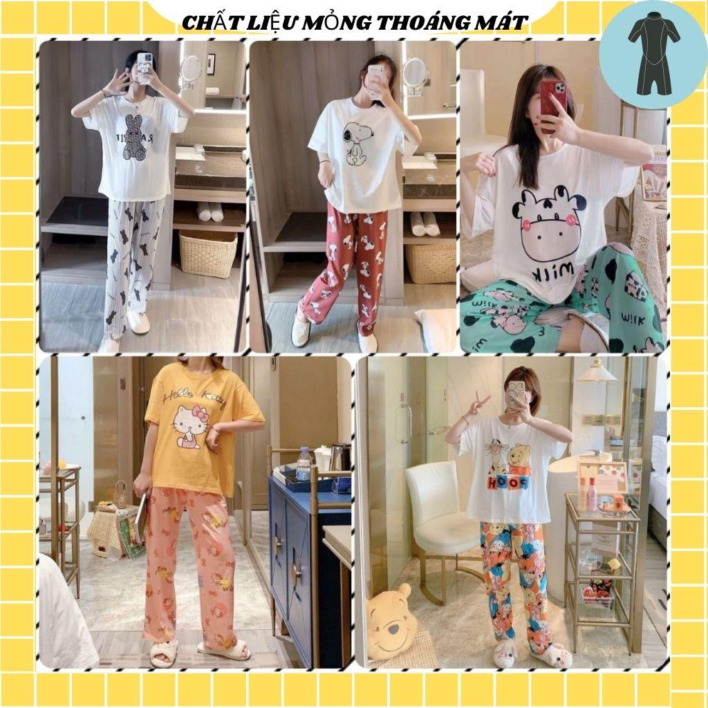 Đồ bộ nữ mặc nhà mùa hè họa tiết in hình dễ thương, chất liệu mỏng mát mẫu đa dạng Đồ bộ mặc ở nhà cho nữ, Đồ bộ ngủ thun dành cho nữ