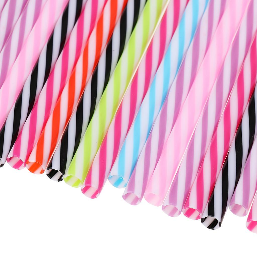 50PCS Reusable Hard Plastic Stripe Jar Straws + Brush Cocktail Drinking Bar
