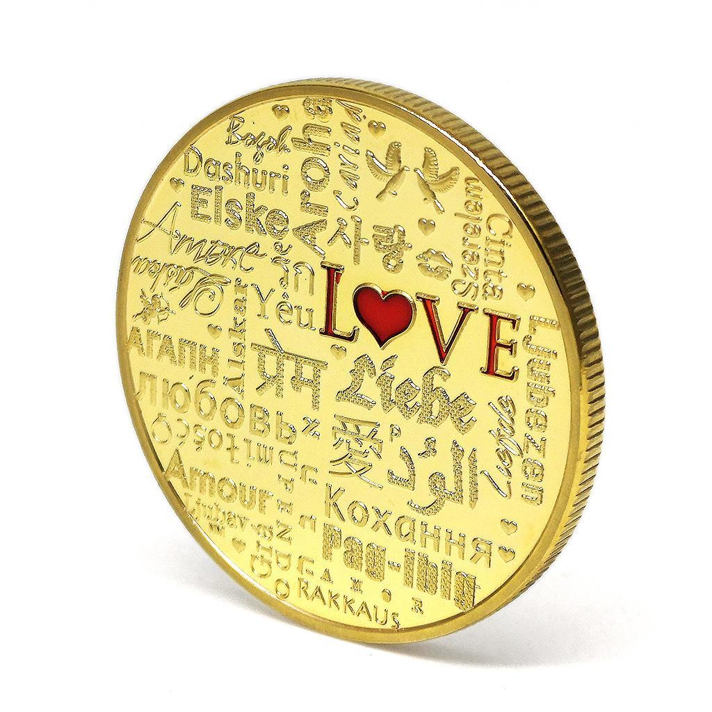 Commemorative Coin, Love Pattern In Multilanguage, Expression Love In World Language Gift For Christmas Wedding Valentine's Day In Gold
