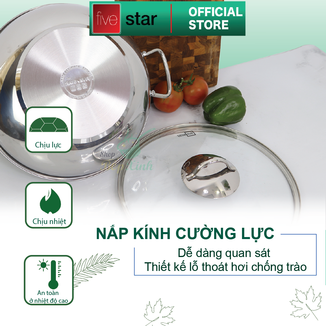 Nồi lẩu xào 3 đáy từ cao cấp Fivestar 32cm nắp kính , tặng 2 vá canh