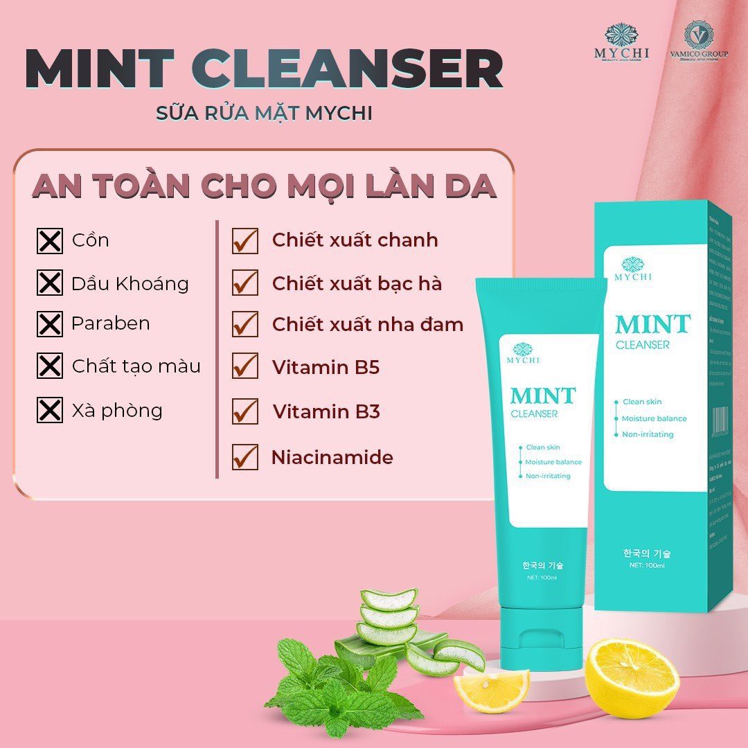 (mới) Sữa rủa mặt Mychi mint cleanser phiên bản to 100ml gấp 3,5 lần