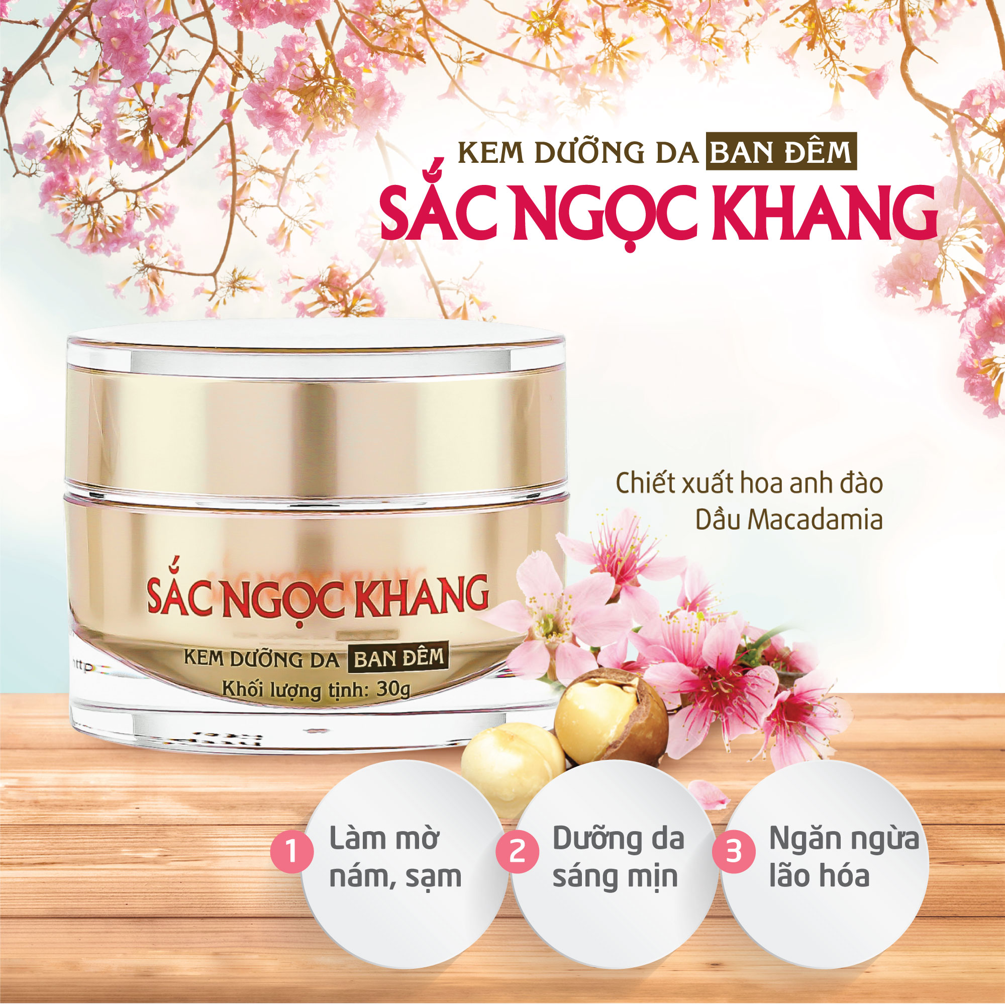 Kem dưỡng ban đêm Sắc Ngọc Khang dưỡng sáng và mờ thâm nám 30g