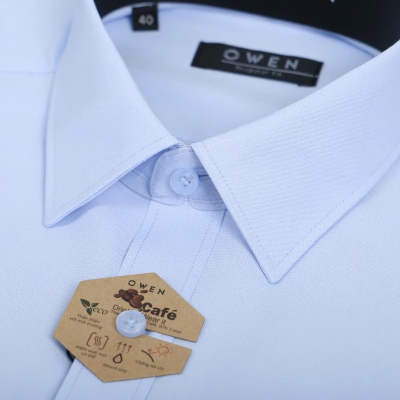 OWEN - Áo sơ mi dài tay Owen Regularfit chất cafe không nhăn màu xanh dương 230376