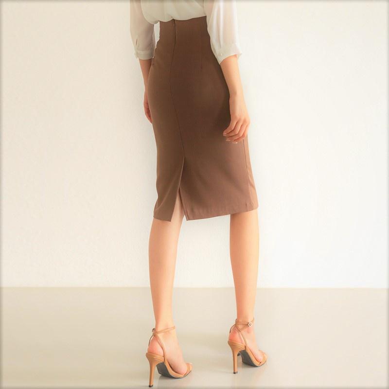 Chân Váy Công Sở Bút Chì Dài Tới Gối Màu Nâu CHIPY From Ôm Lưng Thun Cạp Cao Cá Tính Kiểu Vintage, Ulzzang Đẹp MCV201
