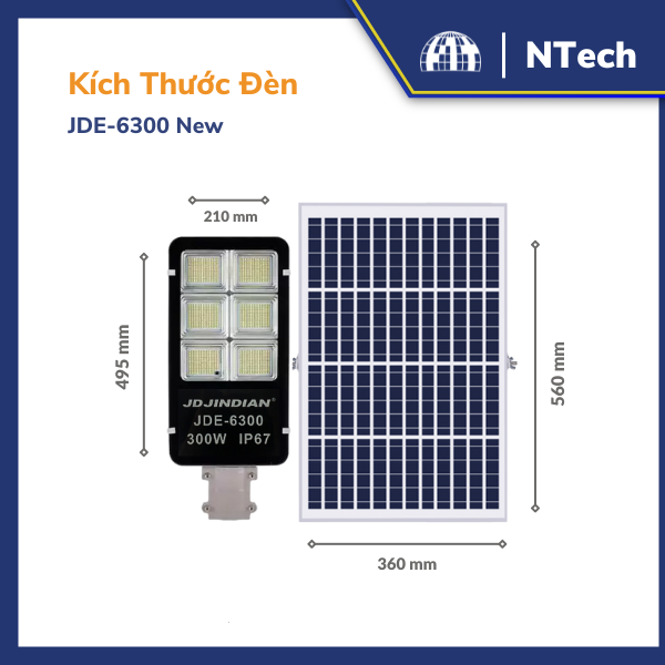 Đèn đường năng lượng mặt trời 300w Jindian JDE-6300
