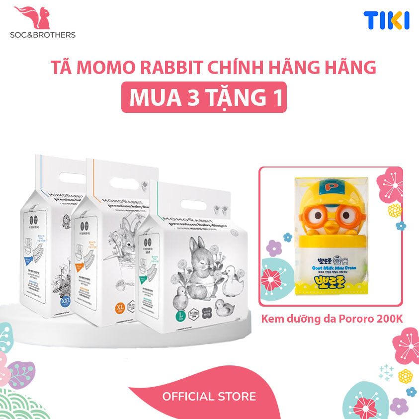 Combo 3 bỉm quần thường L28, XL22, XXL18 Momo Rabbit tặng quà