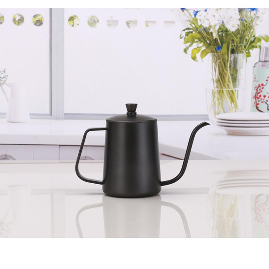 Kitchen Gooseneck Kettle 600ml Pour Over Coffee Tea Drip Pot Stainless BLK