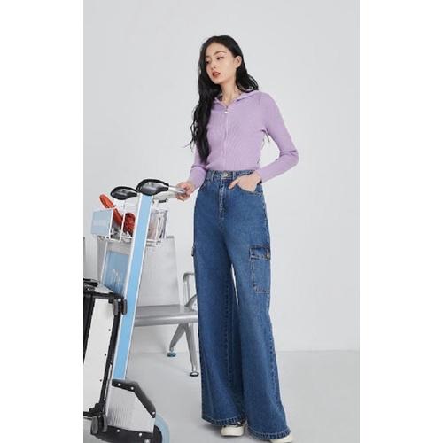 Quần Bò Nữ, Quần Jeans Nũ ỐNg Rộng Cạp CAo Túi Hộp Cho Nữ Đẹp Store 257