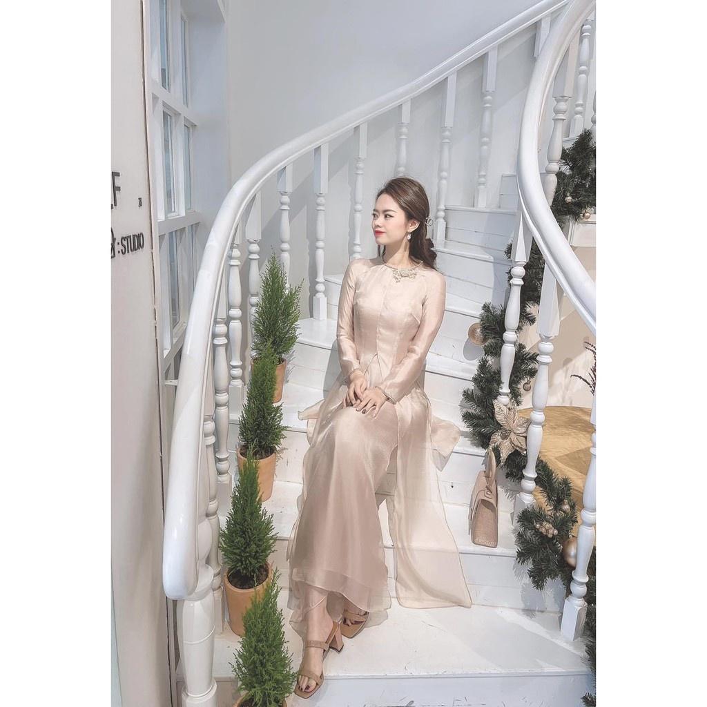 Áo Dài , Áo Cách Tân 4 Tà Tơ Ý Mềm Cao Cấp Xẻ Tà Đính Hoa Sang Trọng , Mã A30