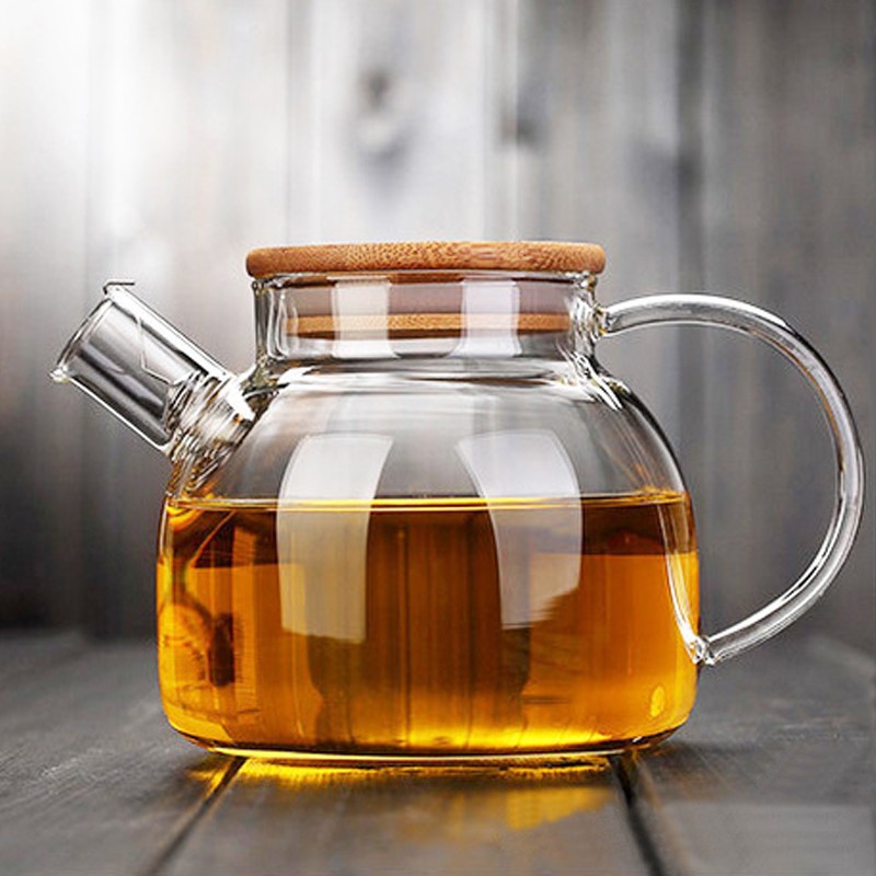 Bình trà thủy tinh 1000ml có nắp gỗ