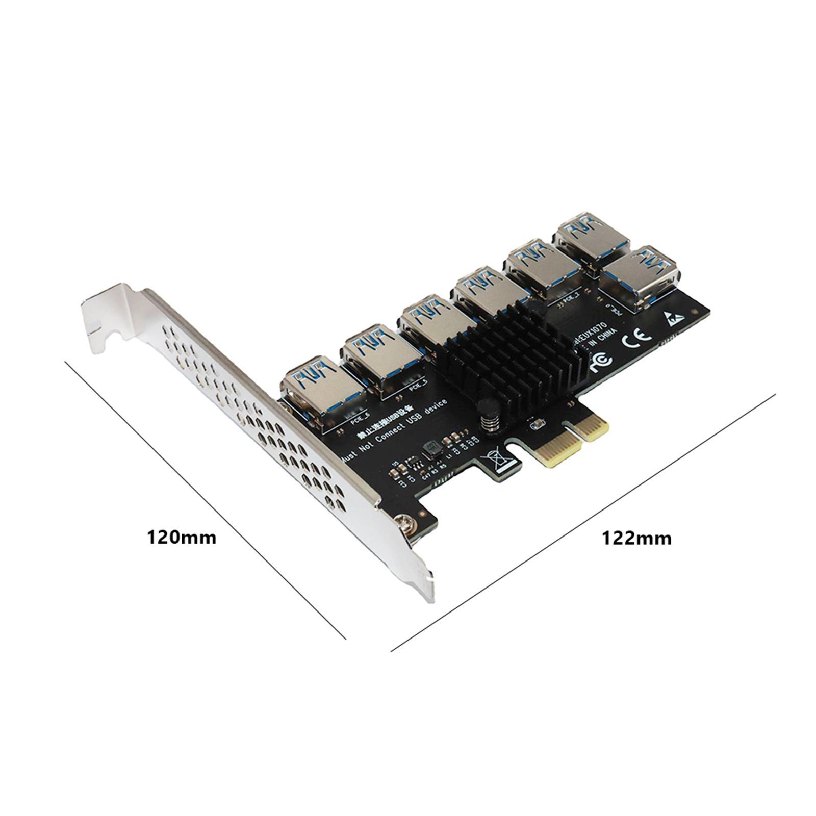 PCIe 1 to 7 PCI Express USB3.0 7 Ports 7 USB Sockets 1x to 7x Riser Card for Windows XP