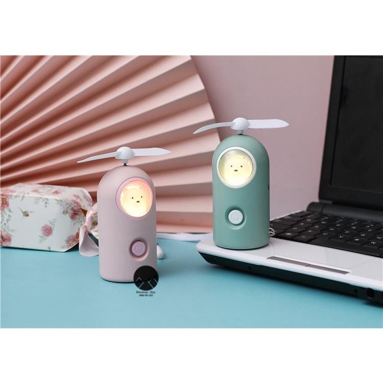 Quạt mini quạt tích điện, quạt cầm tay mini du lịch có đèn hình gấu Maxshop Độc