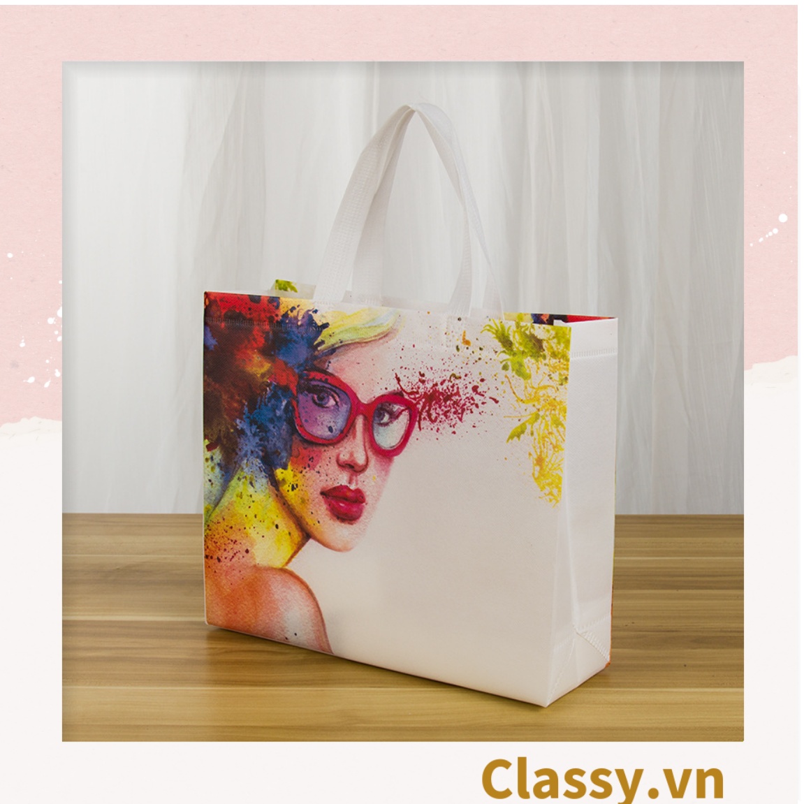 Túi Tote size khổng lồ; chất liệu vải không dệt, hàng dầy chịu tải 40kg, in hình cá tính T587