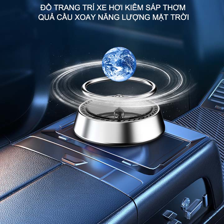 Đồ trang trí xe hơi hình trái đất hay sao hỏa tự quay bằng năng lượng mặt trời kèm sáp thơm