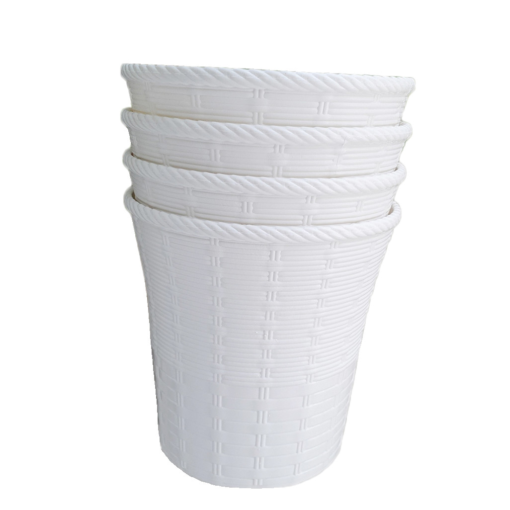 Bộ 4 chậu trồng hoa nhựa mây đan hai lớp màu trắng 26x26cm