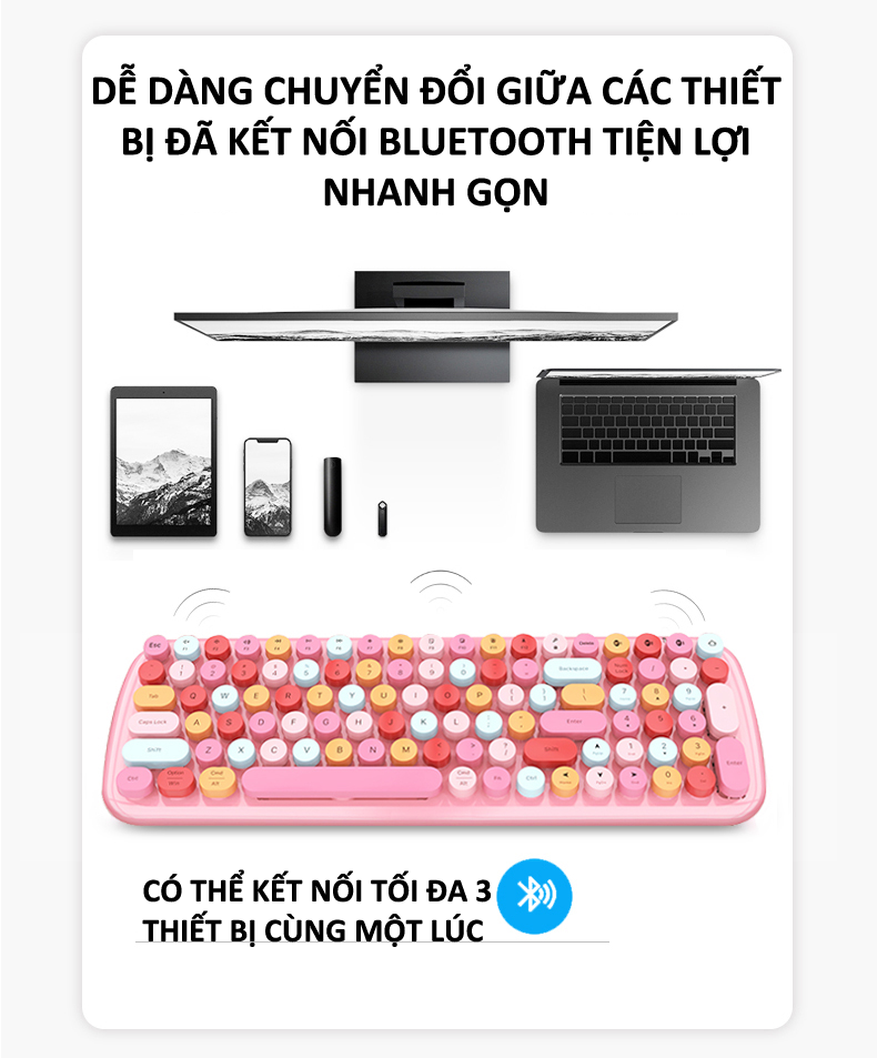 Bàn phím không dây kết nối Bluetooth Mofii Candy nút tròn siêu êm gõ không gây ra tiếng ồn - HÀNG CHÍNH HÃNG