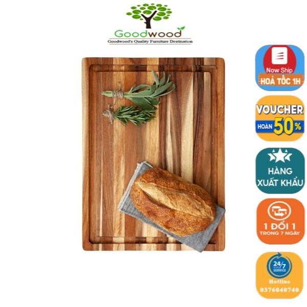 Thớt gỗ teak hình chữ nhật có rãnh có lỗ 38 x 27 CM