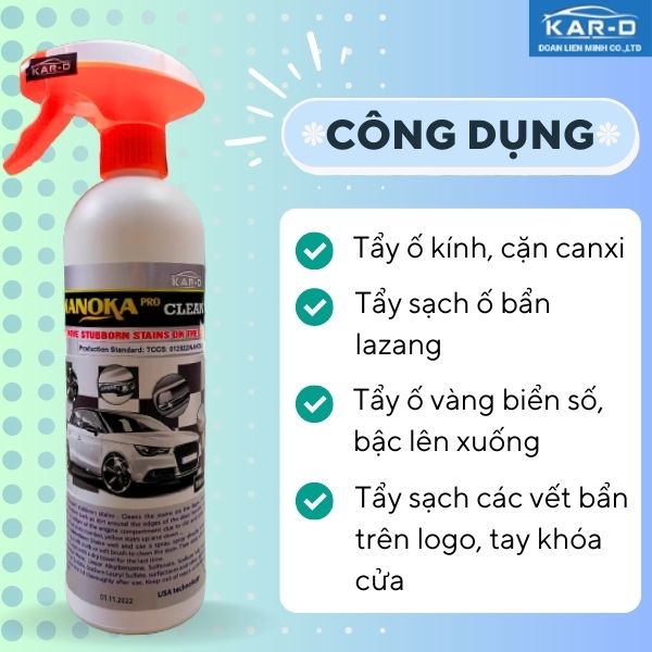 Combo 2 chai Tẩy ố đa năng Nanoka 550ml và Chai xịt dưỡng đen bóng lốp ô tô Nanoka 250ml