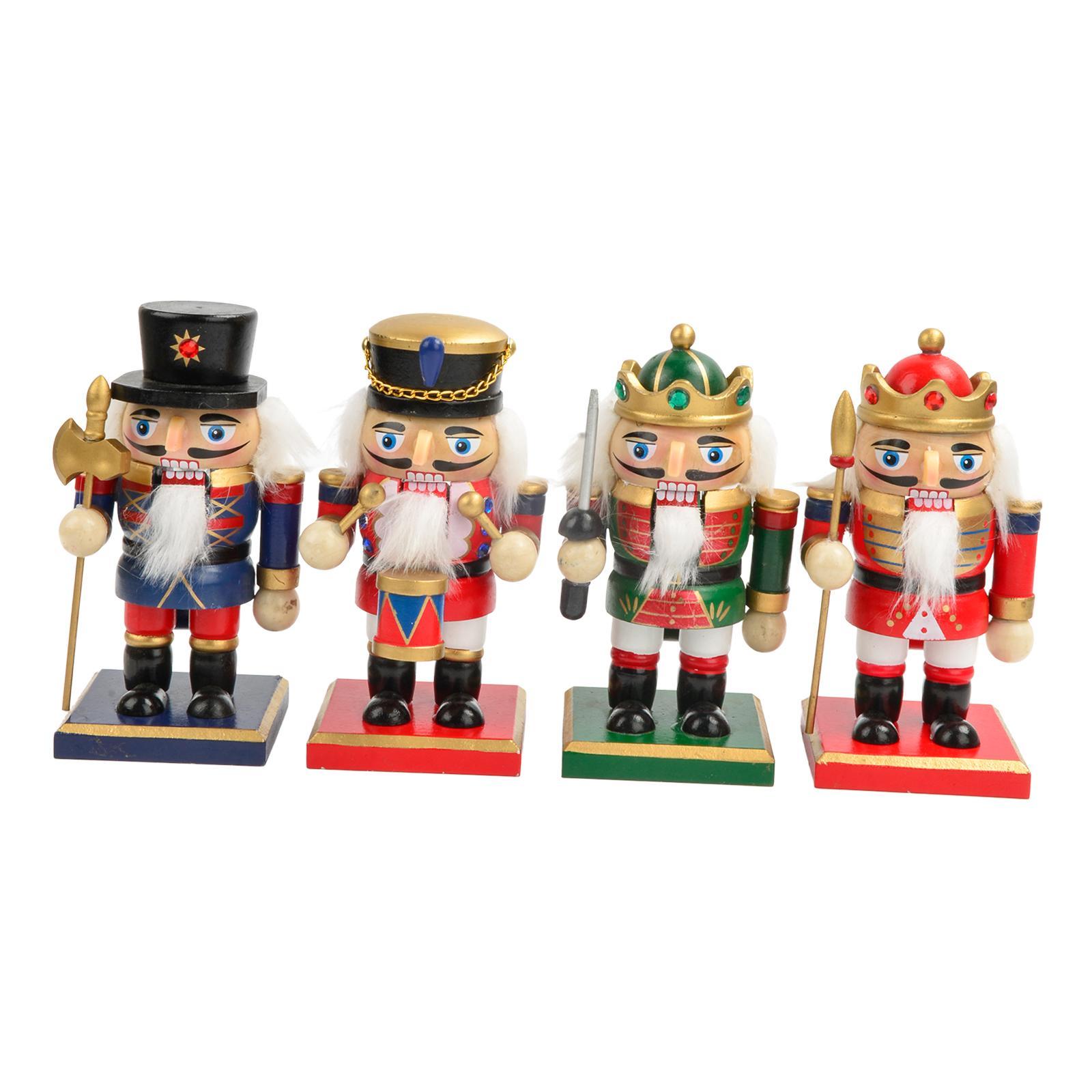 Christmas Nutcracker Figurine Ornament Set Traditional Sturdy Multifunctional Stable Base Wooden Doll Table Decoration for House Warming Party