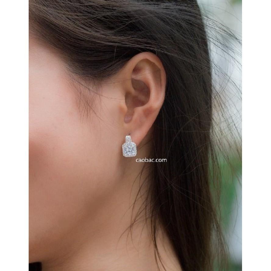 Khuyên Tai Bạc Nữ S99 CaoBac Silver Đính Đá Cạnh Vuông K07 - Trang Sức Cáo Bạc JEWELLERY
