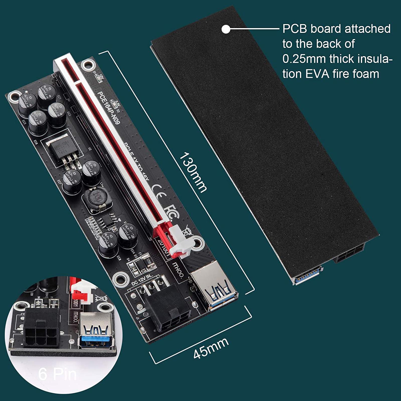 PCI-E Riser Express Cable 1X to 16X Graphics Extension for Mining Powered Riser Adapter Card,