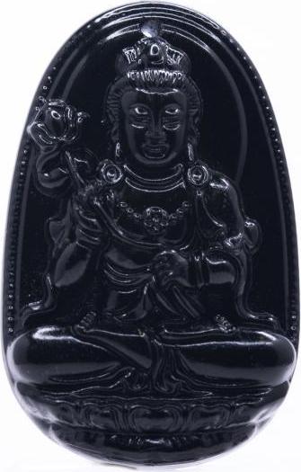 Mặt dây chuyền Đại Thế Chí Bồ Tát đá Obsidian tự nhiên - Phật Bản Mệnh cho người tuổi Ngọ - PBMOBS05 (Mặt kèm sẵn dây đeo)