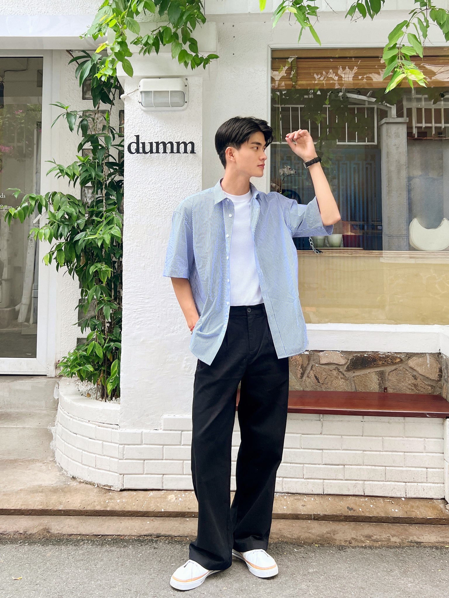 Áo Sơ Mi Nam ROUTINE Tay Ngắn Họa Tiết Kẻ Sọc Form Oversize - 10S24SHS003 | LASTORE MENSWEAR