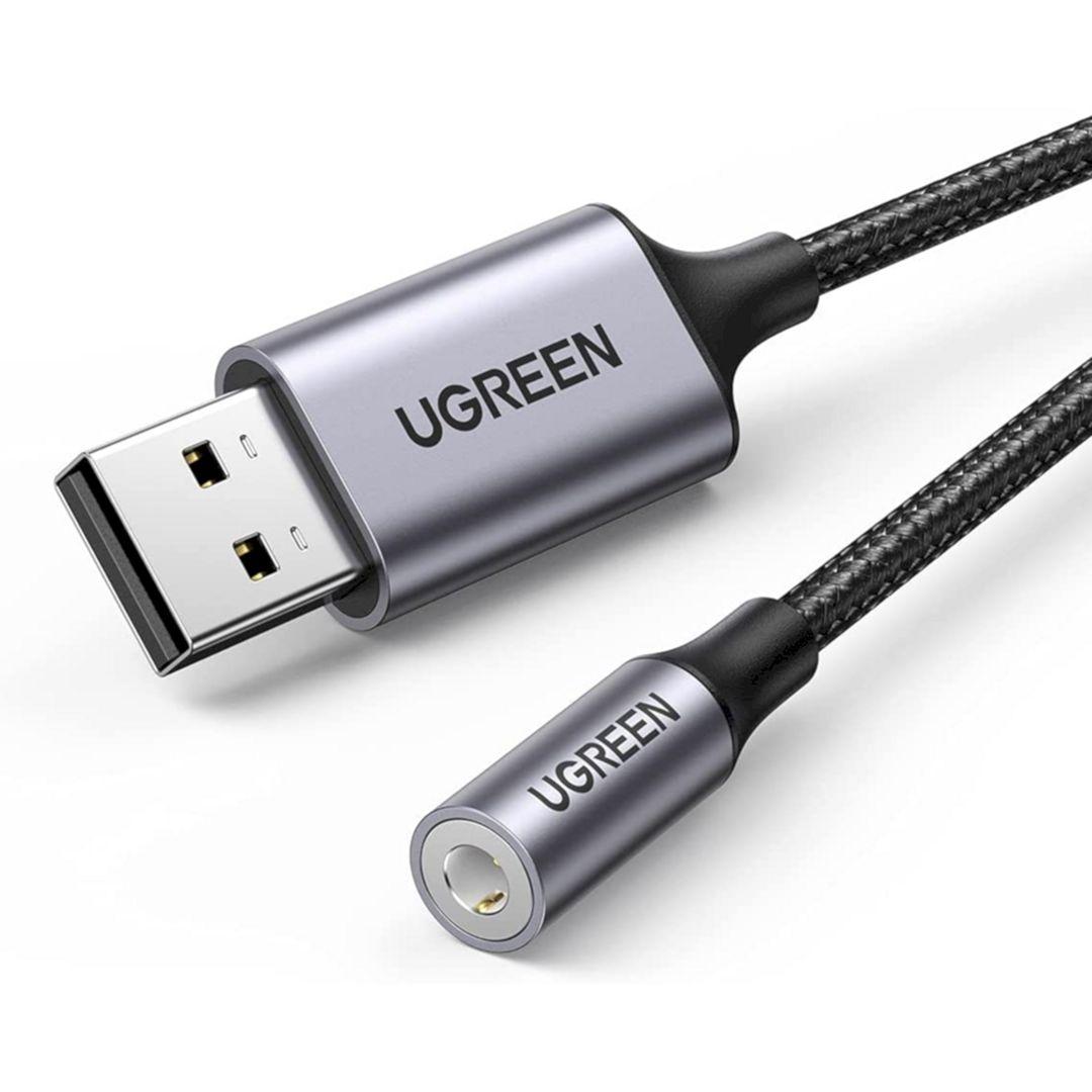 Ugreen UG30757CM477TK 25cm USB 2.0 to 3.5mm Audio Adapter Aluminum Alloy Dark Gray Support Mic TRRS Headphone DAC Chip - HÀNG CHÍNH HÃNG