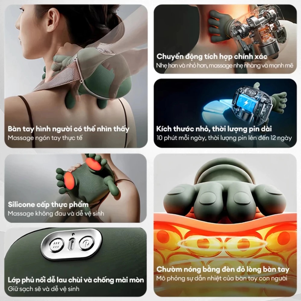 [Tặng sạc + cáp] Máy Massage Cổ Vai Gáy GDV Mô Phỏng Bàn Tay Người Kết Hợp Chườm Ấm, Mát Xa Trị Liệu Giảm Đau Mỏi Cơ - Hàng Chính Hãng