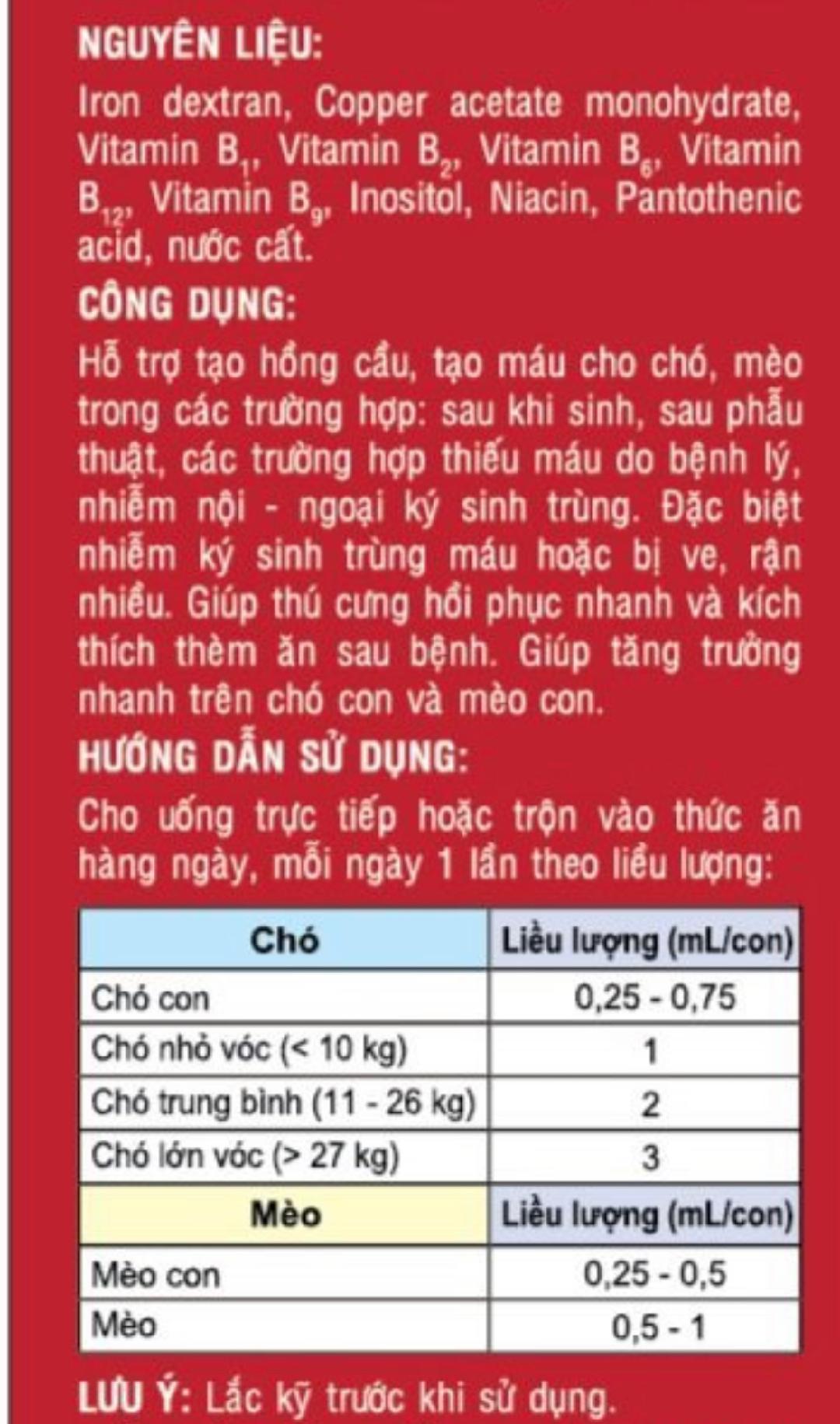 Bio Vita Fer tạo máu, bổ sung vitamin và khoáng chất cho chó mèo