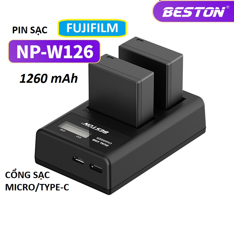 Hình ảnh Bộ Pin NP-W126 1260mAh + Sạc Beston Dùng Cho Máy Ảnh Fujifilm X-T20 X-T10 X-T100 X100F X-H1 X-T3 X-T2 X-T1 X-A5 X-A3 - Hàng nhập khẩu