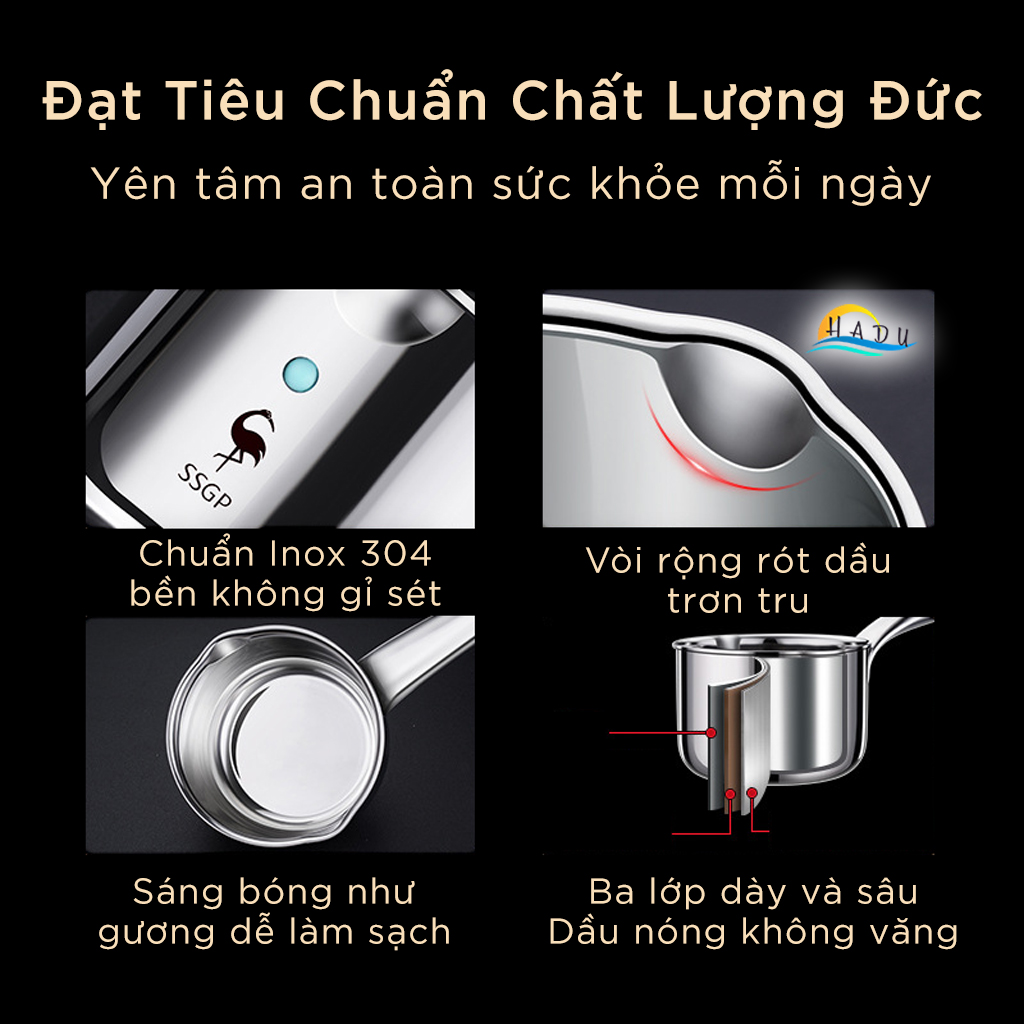 Nồi Đun Nóng Dầu Ăn Sữa Nấu Bột Mini 350ml Inox 304 Cao Cấp Đạt Chất Lượng LFGB Đức SSGP