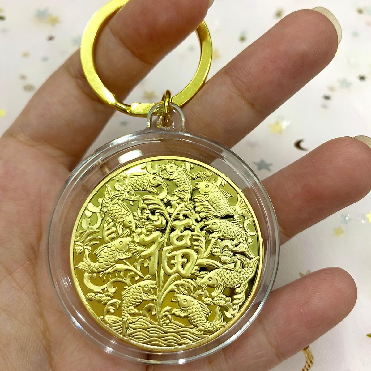 Móc Khóa Đồng Xu Cá Chép Hóa Rồng May Mắn - Quà Tặng Phong Thủy