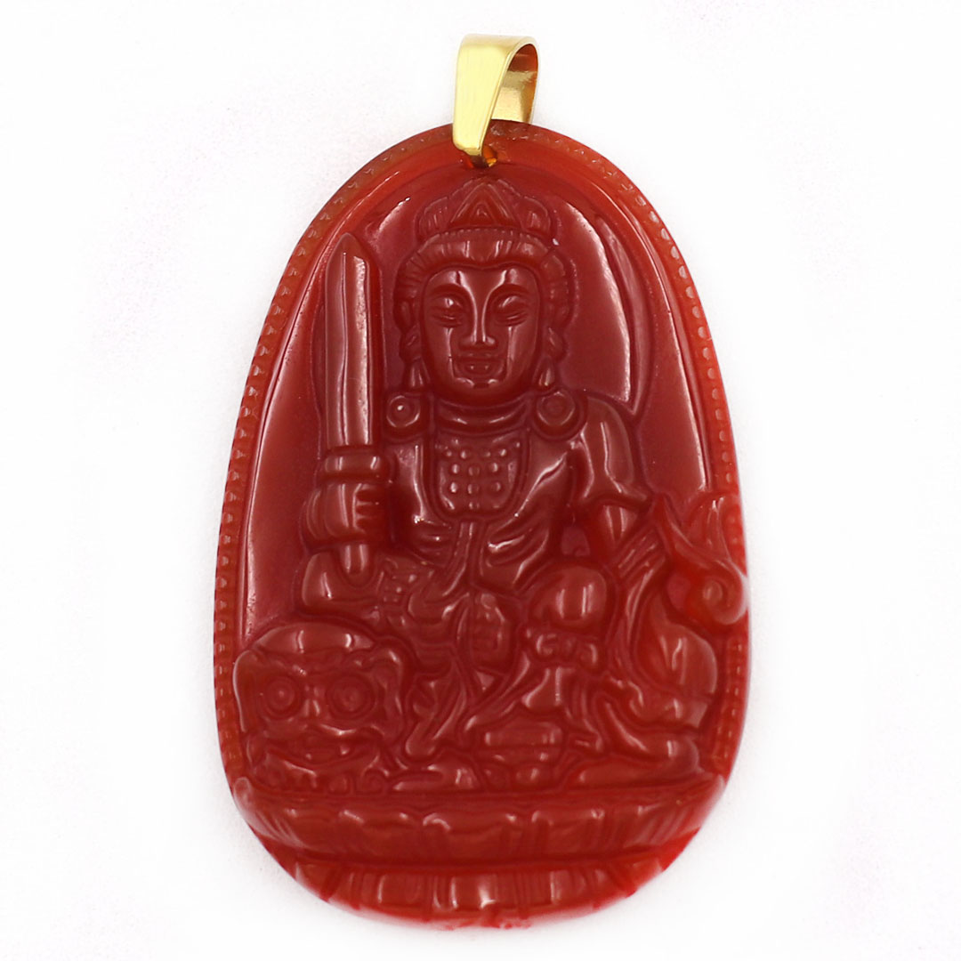 Mặt Phật Văn Thù Bồ Tát thạch anh đỏ 3.6cm kèm hộp nhung