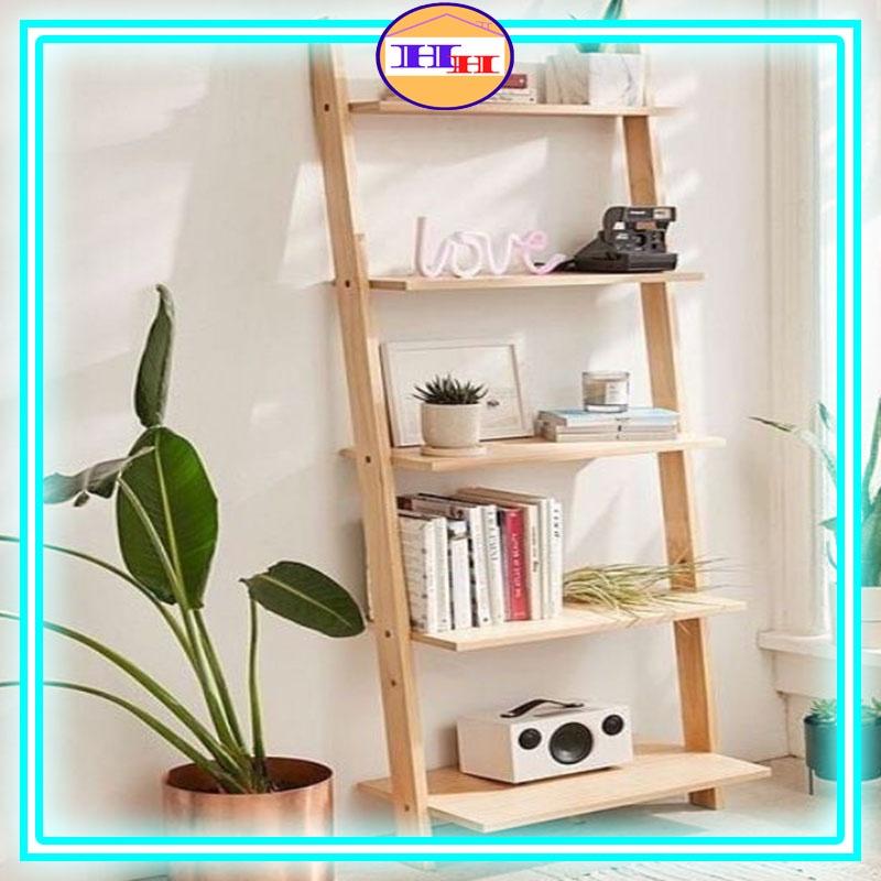 Kệ gỗ trang trí phòng khách hình thang loại 4 tầng bằng gỗ thông nhập khẩu